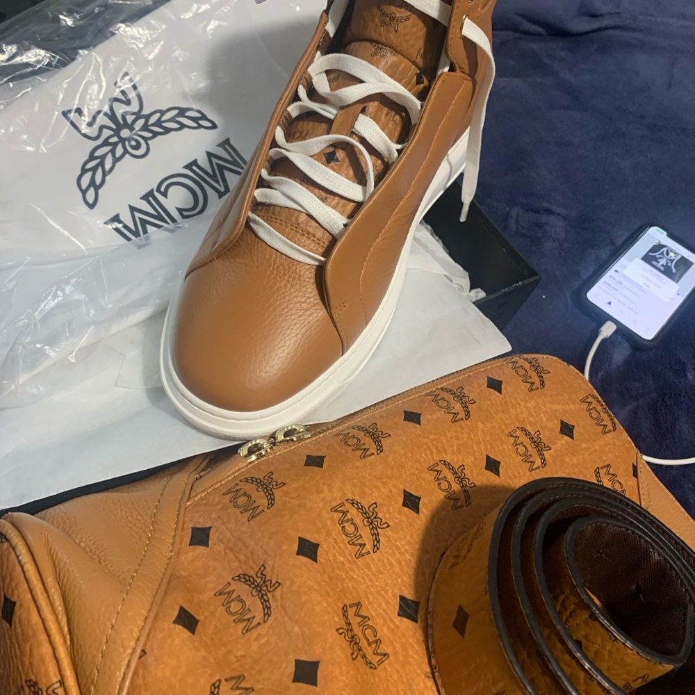 AUTHENTIC DESIGNER MCM FASHION SNEAKERS ~ $750  DUKE BACK PACK~ 550  & BELT~$300